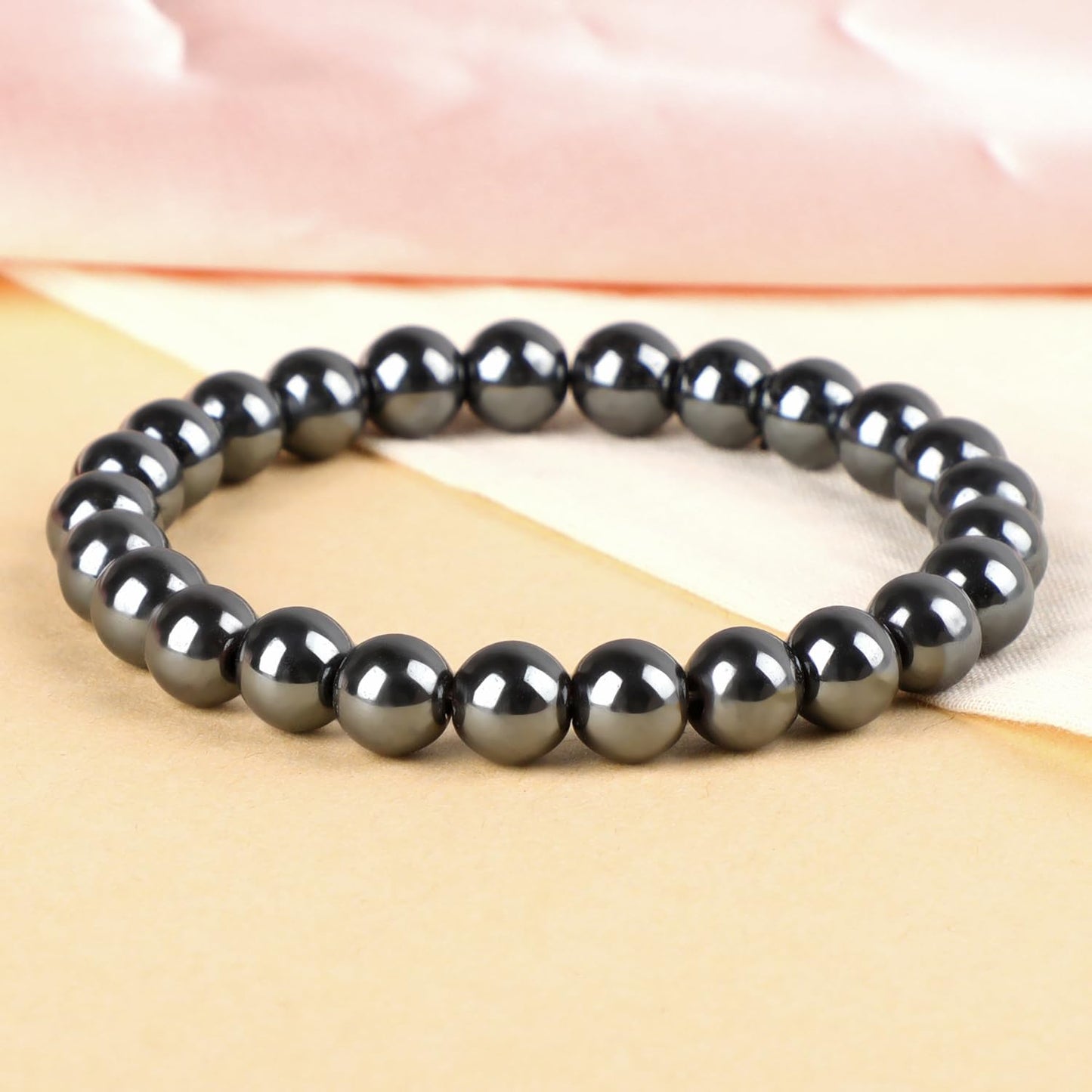 LPBeads Handmade Natural Gemstone Stretch Elastic 8mm Hematite Bracelet Healing Crystal Round Stone Beads Jewelry Gifts for Women Men