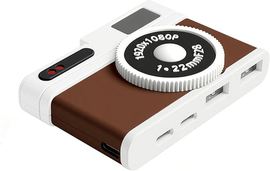 Aszwor 4-Port 2 2.0 2 USB C Hub, USB Hub with USB-A & USB-C Ports, Compact Vintage Camera-Style USB Hub Adapter