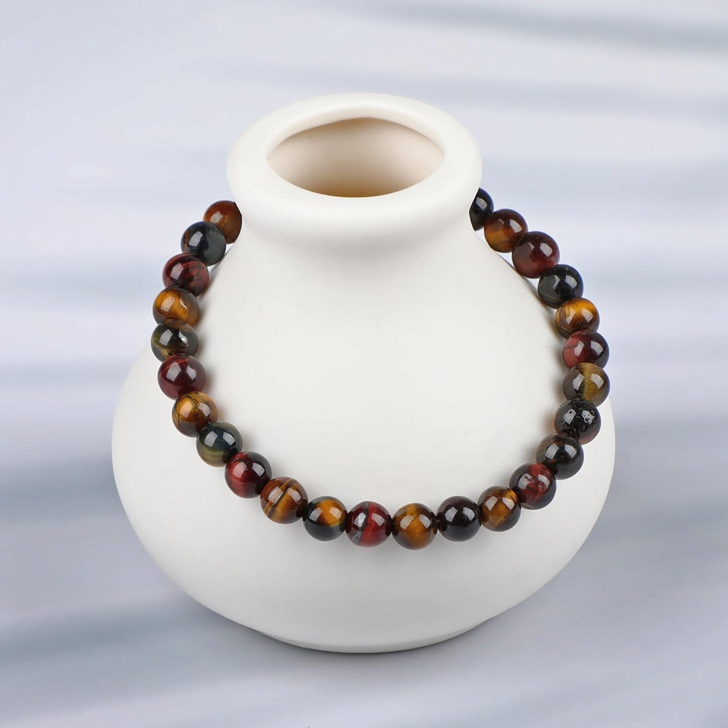 LPBeads Handmade Natural Gemstone Stretch Elastic 6mm Multicolor Tiger's Eye Bracelet Healing Crystal Round Stone Beads Jewelry Gifts for Women Men