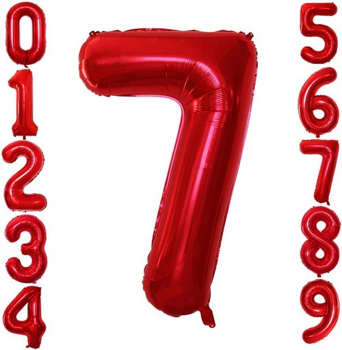 GOER Red Foil Number 7 Balloons - Huge 42 Inch & 32 Inch for 7th Birthday & Anniversary Decor (3 Pcs)