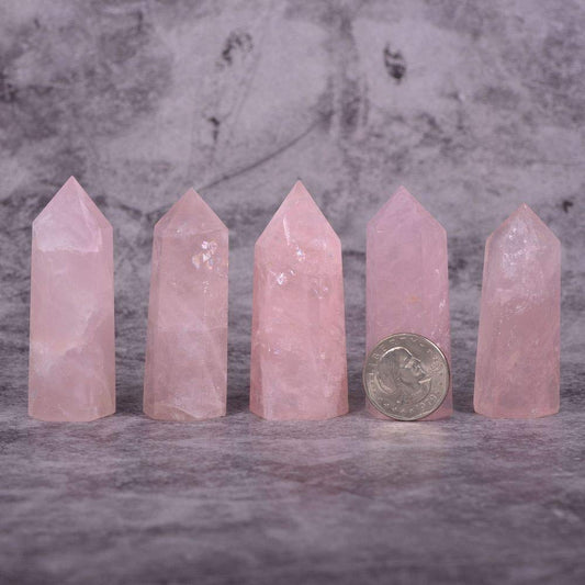 Angelstones Natural Rose Quartz Gemstone Healing Crystal Hexagonal Pointed Reiki Chakra Faceted Prism Wand Carved Stone Figurine Home Decor