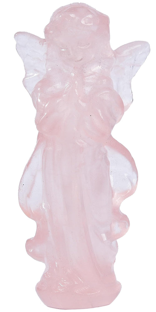 JIC Gem 3.9 Inch Rose Quartz Prayer Angel Healing Crystal Guardian Angel Figurine Pink Hand Carved Gemstone Statue 1pc