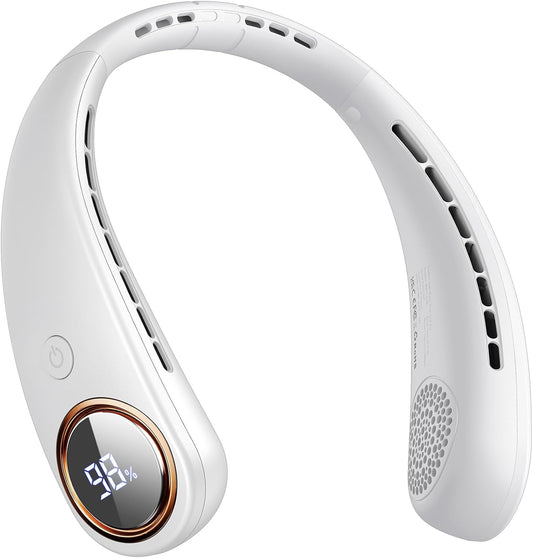 Skiennix Bladeless Neck Fan - Portable Wearable Cooling Device with LED Display, 4 Speeds, 5000mAh Battery | USB Rechargeable (White)