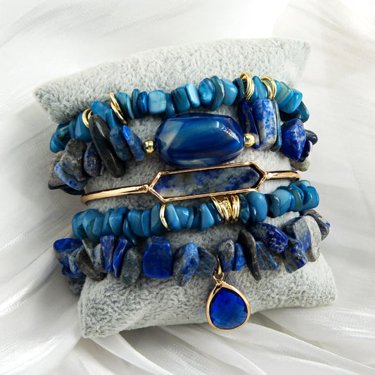 Yomisa 5PCS Natural Boho Beaded Bracelets Bangle for Women Men,Healing Turquoise Tiger eyes Agate Crystal Gemstone Stone Diamond Chakra Multi Wrap Bohemian Handmade Jewelry Beads Stretch Bracelet Set