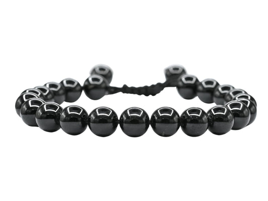 Amazing Gemstone Black Tourmaline Bracelet - Protection Healing Crystal Bracelet - 8mm Gemstone Beaded Adjustable Bracelet Pulseras Para Hombres Mujer Stocking Stuffers (Black Tourmaline Onyx)