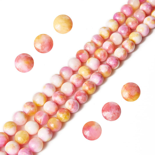100pcs 10mm Pink Yellow Jade Beads Natural Gemstone Beads Round Loose Beads for Jewelry Making