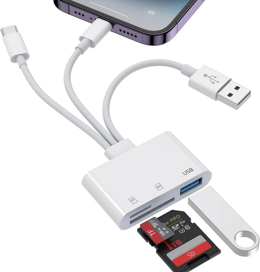 Ardaddyn 3-in-1 17 16 15 14 SD Card Reader for iPhone iPad, Memory Card Reader with USB Camera Adapter Plug and Play