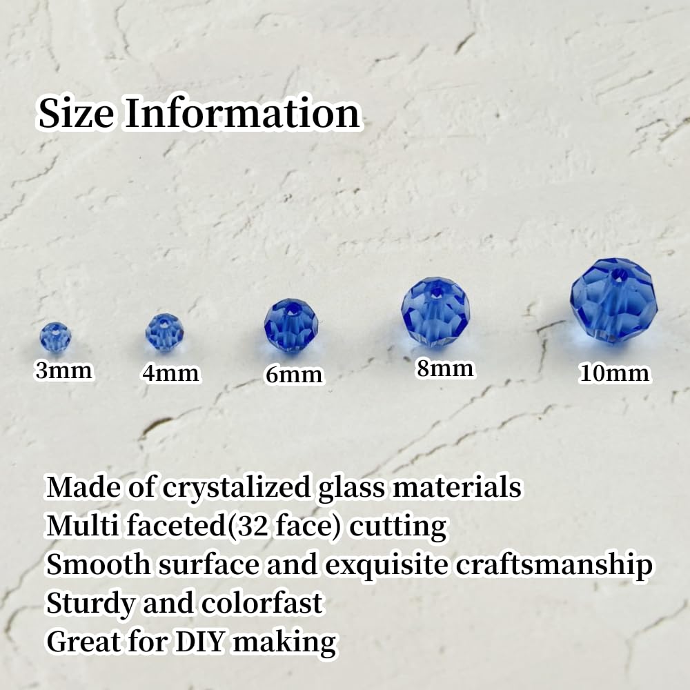 YUEXIGO 400pcs 3mm Round Crystal Glass Beads for Jewelry Making, Faceted Crystal Glass Spacer Beads for Bracelet Earring Necklace DIY Craft(Light Blue)