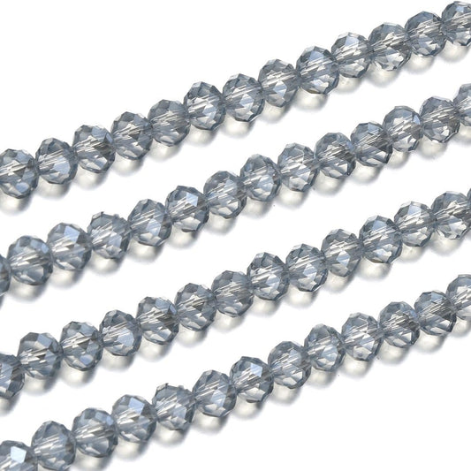 1000pcs Czech Faceted Rondelle Crystal Glass Loose Beads 6mm Spacer Bulk Silver Blue Shimmer for DIY Craft Jewelry Making CCR639