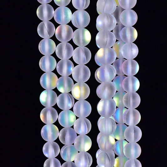 Asingeloo 60PCS 6mm Natural Mystic Aura Quartz Gemstone Frosted Matte Titanium Opalite White Rainbow Round Loose Beads 15 inch Full Strand