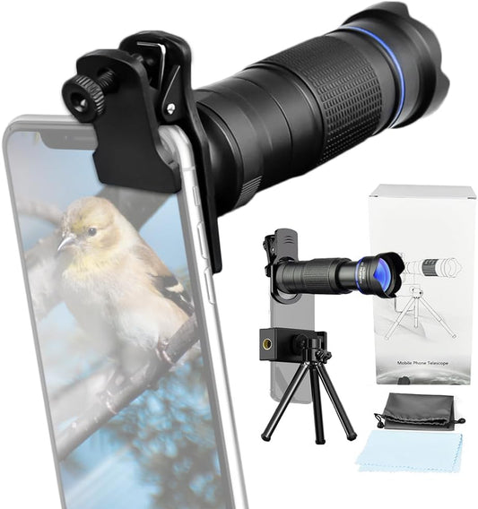 Andoer 36X Telephoto Lens Kit with Mini Tripod, Phone Clip, Holder, Lens Bag, Cleaning Cloth for Hiking, Camping