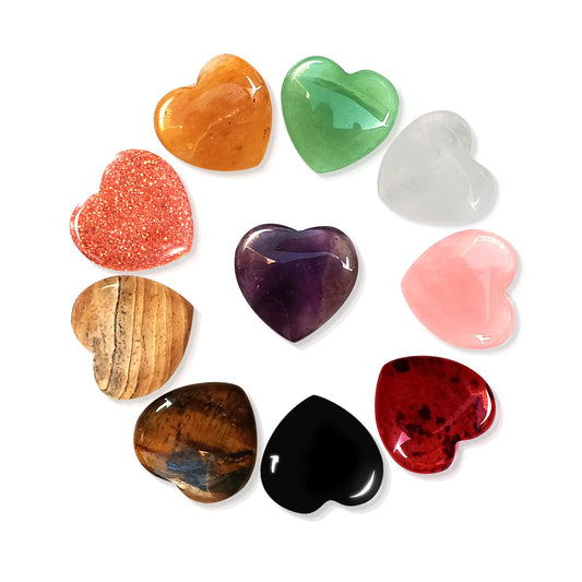 10 PCS Healing Crystals Bulk Natural Stone Heart Shape Amethyst Rose Quartz Tiger Eye Clear Quartz Obsidian Pocket Palm Thumb Gemstone Decor for Garden, Lawn, Flowerpot
