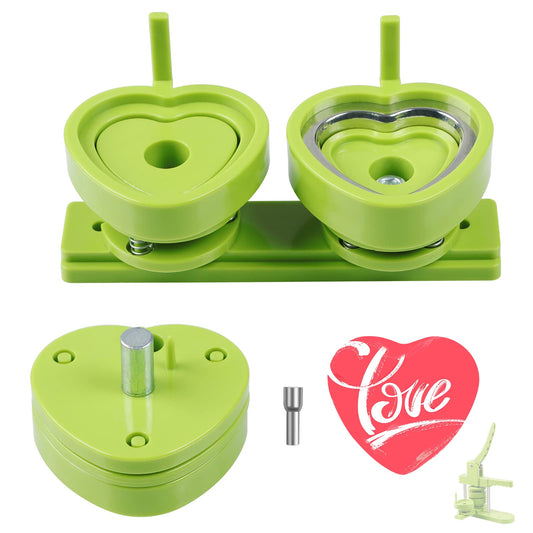 Happizza Heart-Shaped Button Mold, 57mm/2.24 inch, Green Resin, Slide Rail Button Maker Machine Compatible