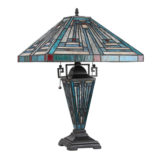 Chloe Lighting Innes Tiffany-Style Table Lamp, 3 Light, Blackish Bronze, 16in Wide, Multicolor, Model CH3T359BM16-DT3