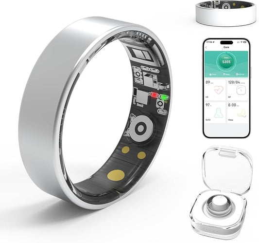Smart Rings for Women Men,Fitness Tracker Ring,Heart Rate,Blood Oxygen,Blood Pressure,Step Tracker,Sleep Monitoring,No Subscription Fee,IP68 Waterproof Smart Ring for iphone&Android(Silver 7)