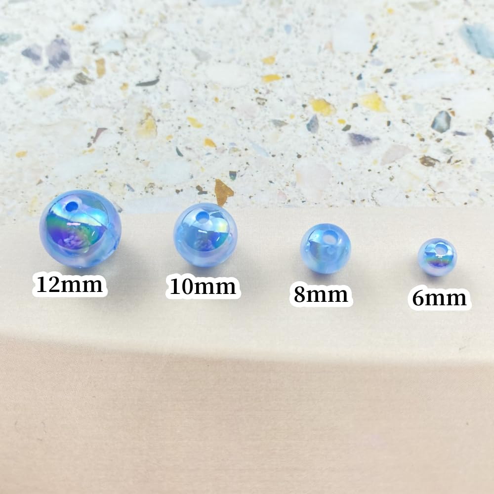 400pcs Acrylic Round Beads 8mm AB Colors Craft Beads Round Spacer Beads with Holes for Earring Bracelet Necklace Key Chains Jewelry Making(Light Blue AB)