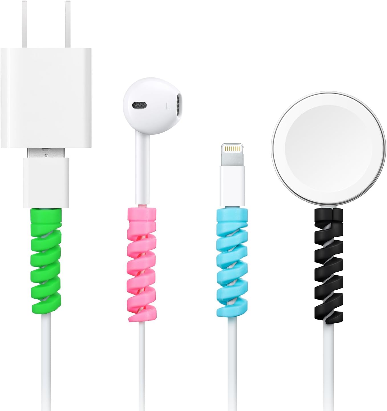 Jetec 12 Pieces Charging Cable Protector Silicone Spiral Charger Cable Savers for Cords Micro USB Protector, Mouse