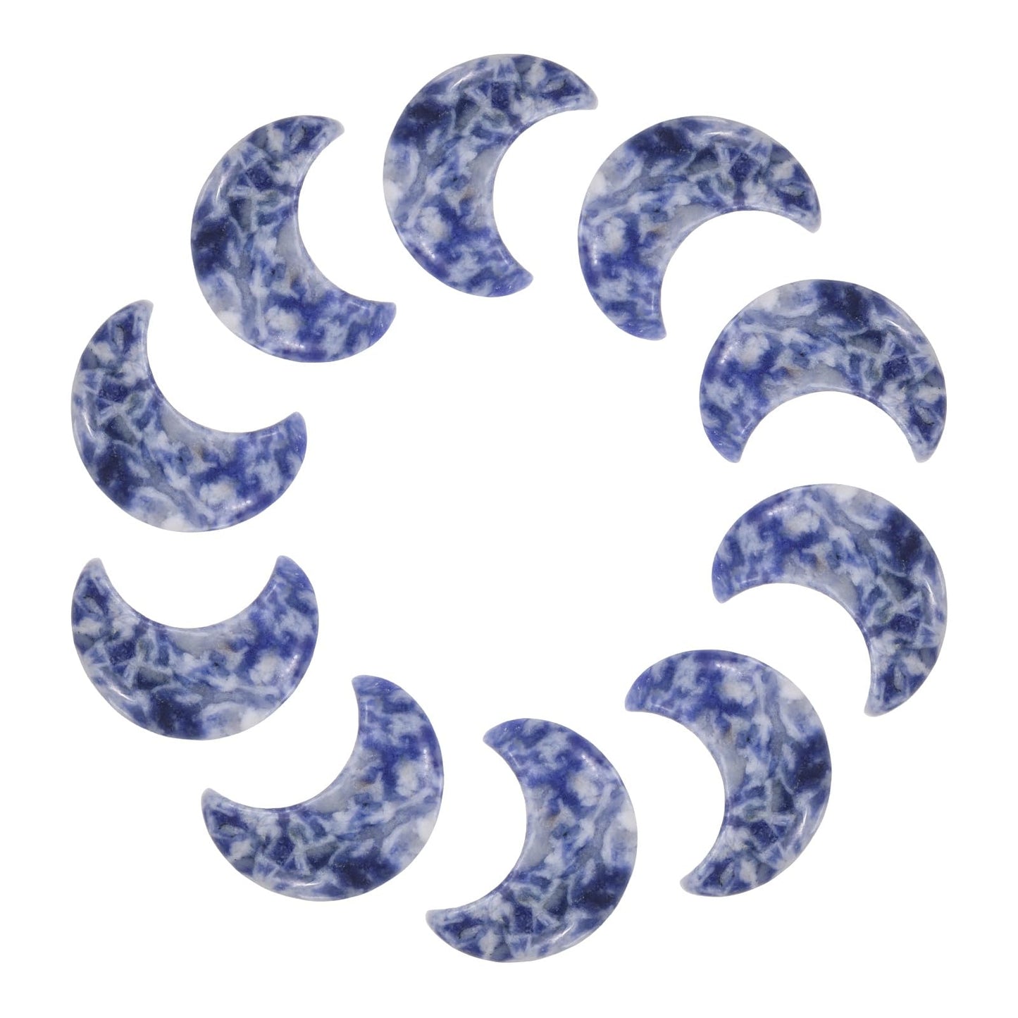 MECCANIXITY 10 Pcs Moon Crystal Worry Stone, 1.2 Inch Length Natural Blue Spot Jasper Moon Gemstone Bulk, Carved Pocket Stones for Meditation Balancing Pendant Decor