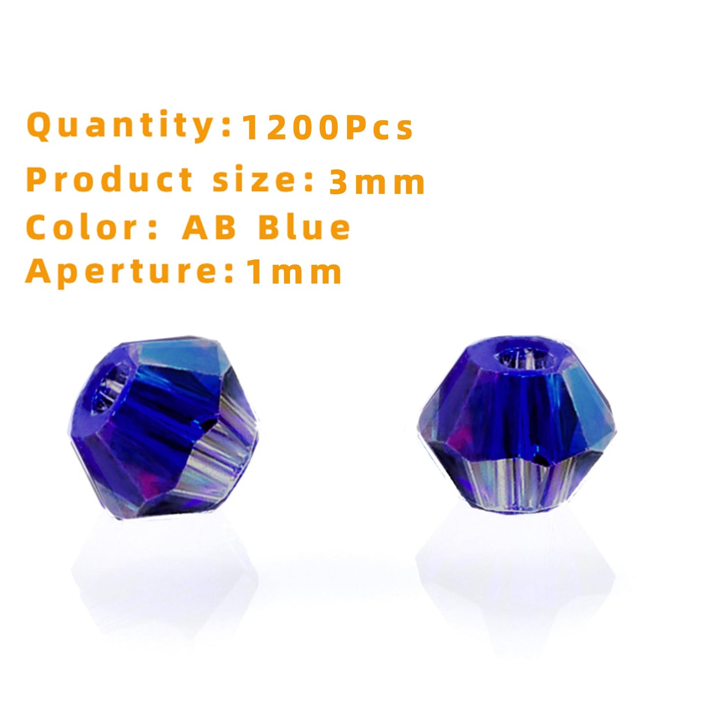 Laopottbeads 1200PCS 3mm Bicone Crystal Glass Beads for Jewelry Making, Sparkling Mini Beads for Suncatchers, DIY Bracelets & Craft Projects (AB Blue)