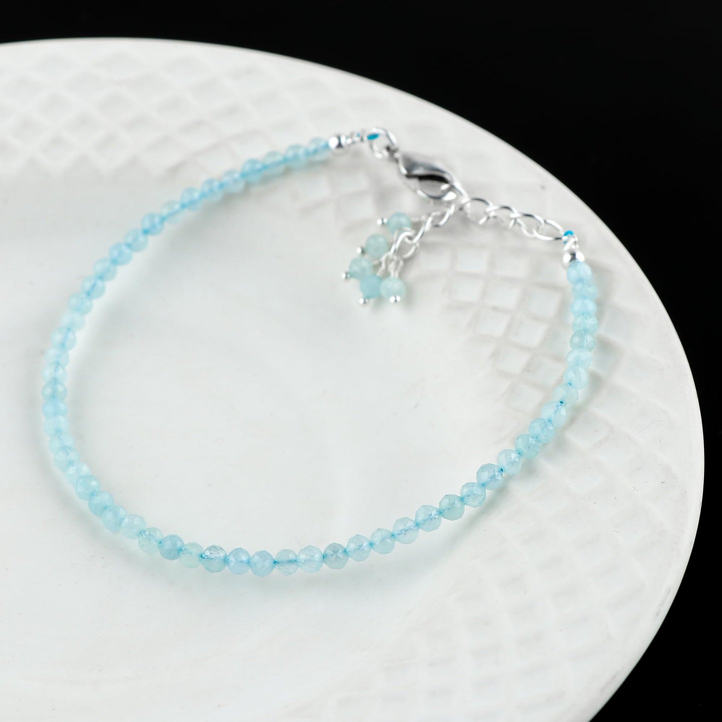 CRYSTALINES Natural Aquamarine Gemstones Beads Bracelets, Handmade, Real Crystals Jewelry, March Birthstone, Beaded Bracelet, Silver Plated, Adjustable Chain 7+1inch, Women Bracelet, AAA Grade