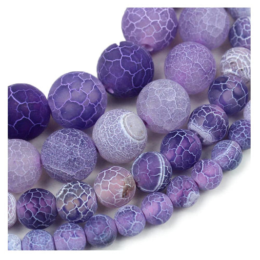 10mm Natural Purple Frosted Agate Gemstone Round Loose Beads Crystal Stone Bracelet Necklace Accessories Crafts for Jewelry Making DIY,1 Strand 15"