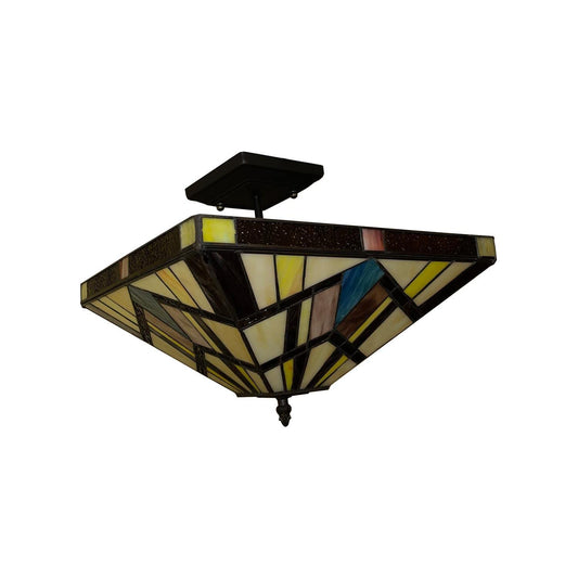 Chloe Lighting Vincent Tiffany-Style Semi-Flush Light, 2 Lights, 14in Wide, Blackish Bronze, Multicolor, Model CH3T523BM14-UF2