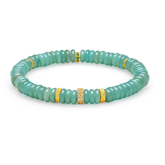 ZHOU LIU FU Sterling Silver Bracelet Silver Green Jasper Hoop Beaded Bracelets Healing Gemstone Yellow Hoop Beads Stretch Bracelet for Women Mom Daughter Birthday Anniversary 6.7"/17CM J1915988