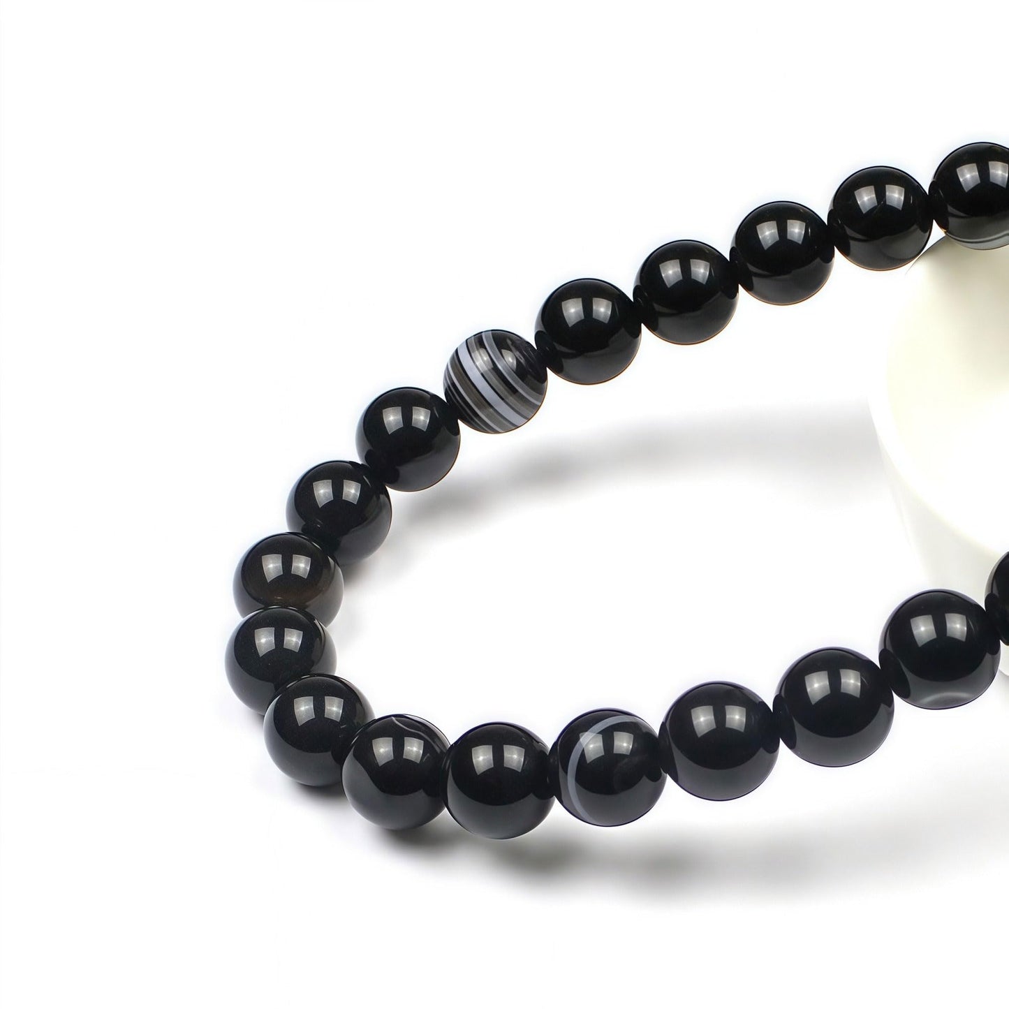 MJDCB Natural Black Striped Agate Round Loose Beads for Jewelry Making DIY Bracelet Necklace (12mm)