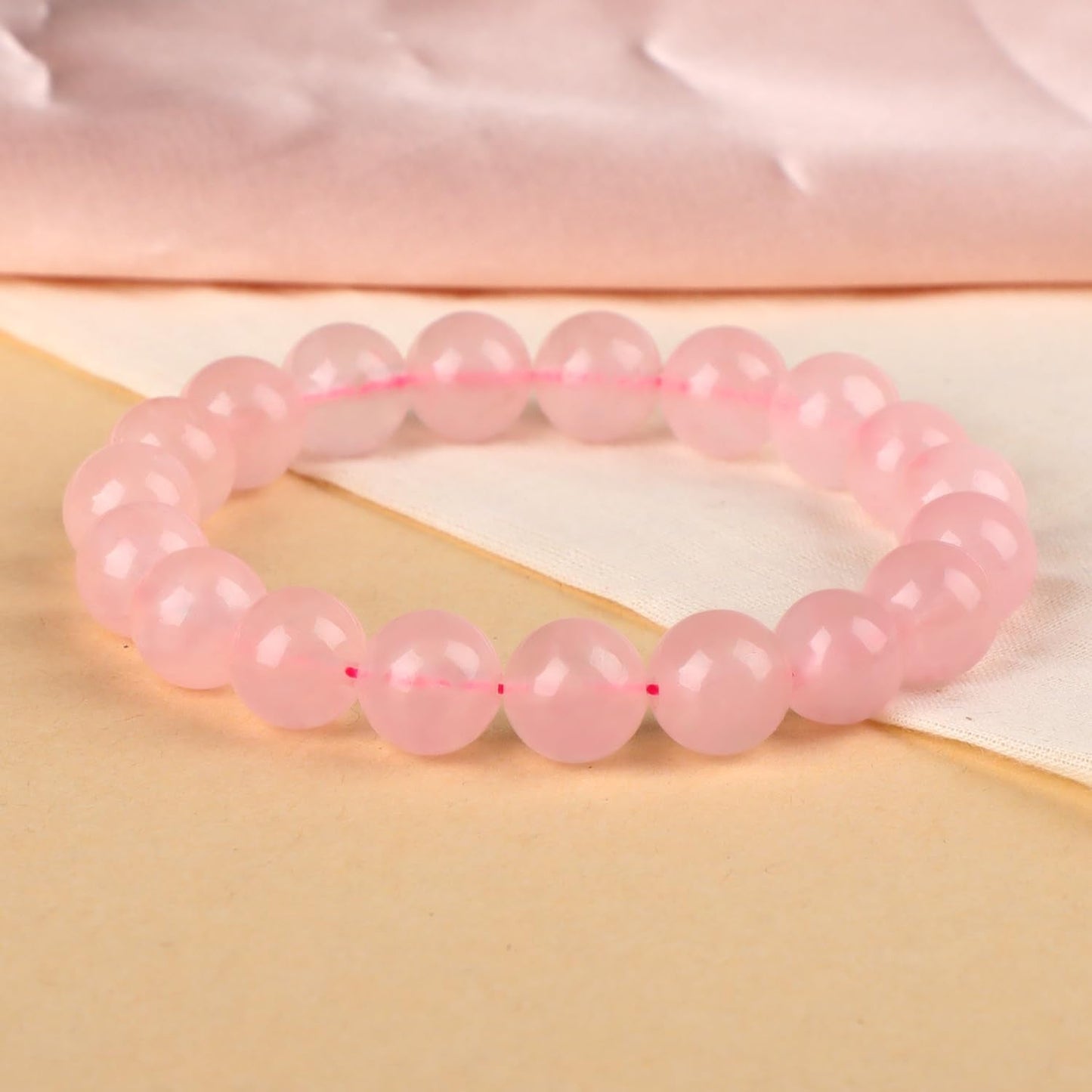 LPBeads Handmade Natural Gemstone Stretch Elastic 10mm Rose Quartz Bracelet Healing Crystal Round Stone Beads Jewelry Gifts for Women Men
