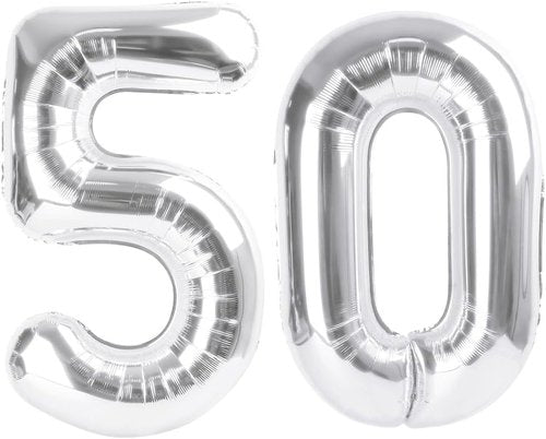 Foil Silver 50 Number Balloon - 40 Inch Birthday Party Decoration for Men & Women | Big Anniversary Supplies