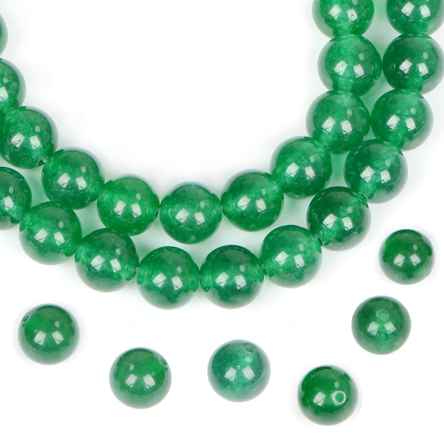 AD Beads Natural Gemstone Round Loose Beads 15" for Bracelet Necklace Earrings Jwelery Making Crafts DIY (8mm, Green Jade)