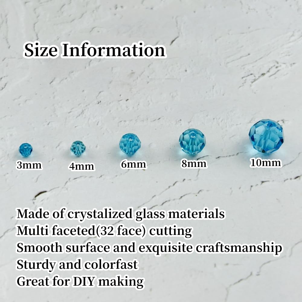 YUEXIGO 100pcs 8mm Round Crystal Glass Beads for Jewelry Making, Faceted Crystal Glass Spacer Beads for Bracelet Earring Necklace DIY Craft(Lake Blue)