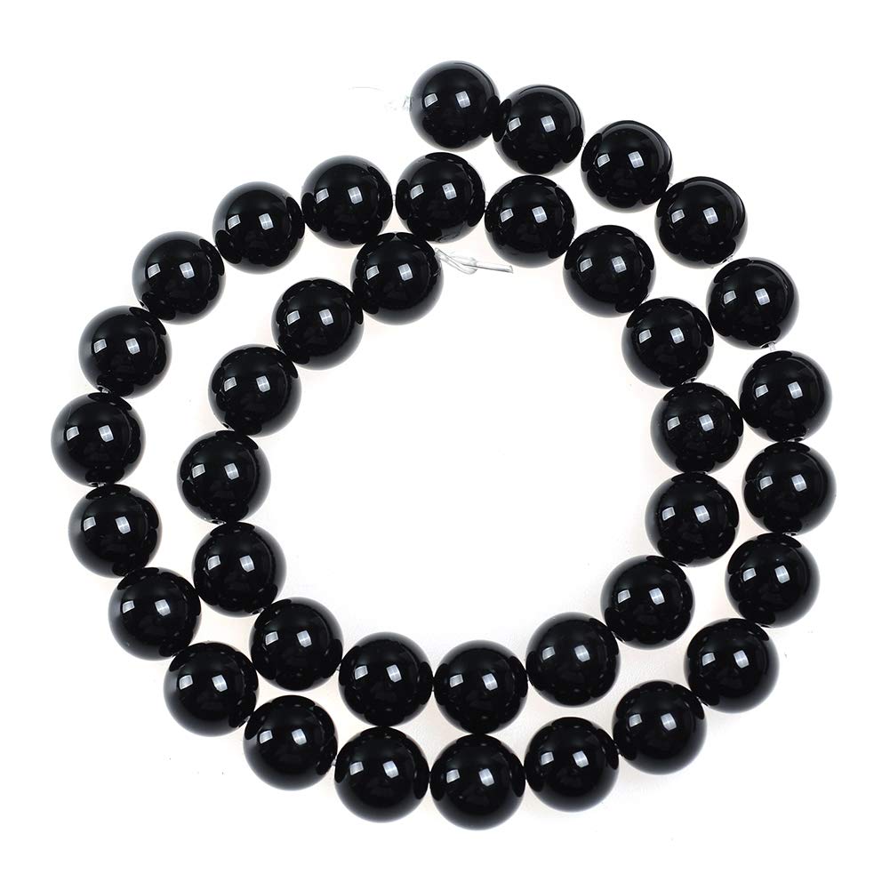 Natural Stone Beads 14mm Black Onyx Agate Gemstone Round Loose Beads Crystal Energy Stone Healing Power for Jewelry Making DIY,1 Strand 15"