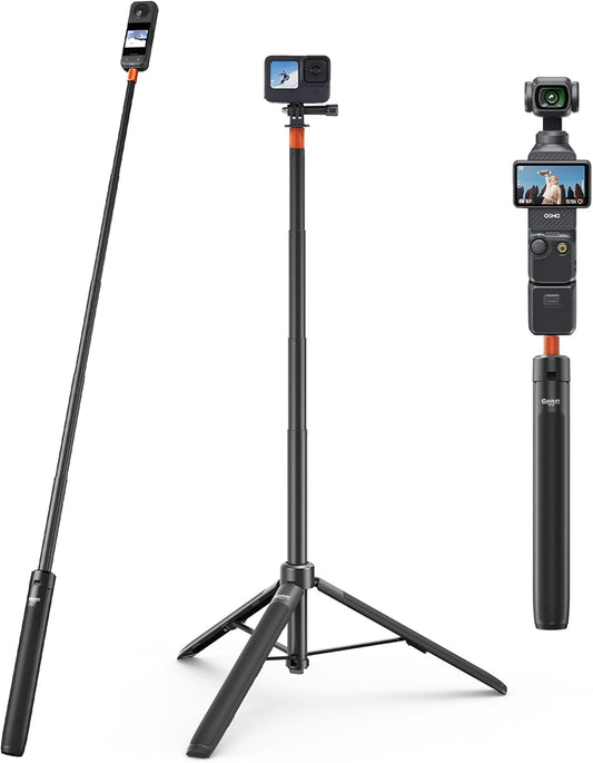 Cakrurt 53.5" Insta360 X5/X4/X3/GO 3s, 360/Pocket 3, Sphra360, 2-in-1 Extendable Selfie Stick Tripod for DJI Osmo Xtra