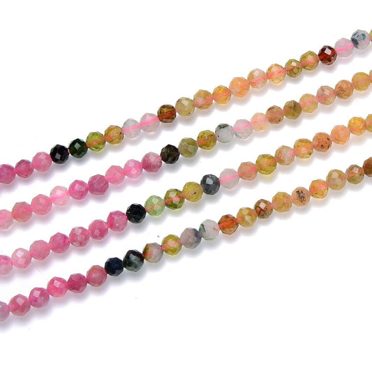 Adabele 30 Inch Natural Multi-Color Tourmaline Gradient Shade Healing Gemstone 3mm (0.12 Inch) Tiny Small Faceted Round Loose Beads Stone Spacer (220-240pcs Total) GK3-3