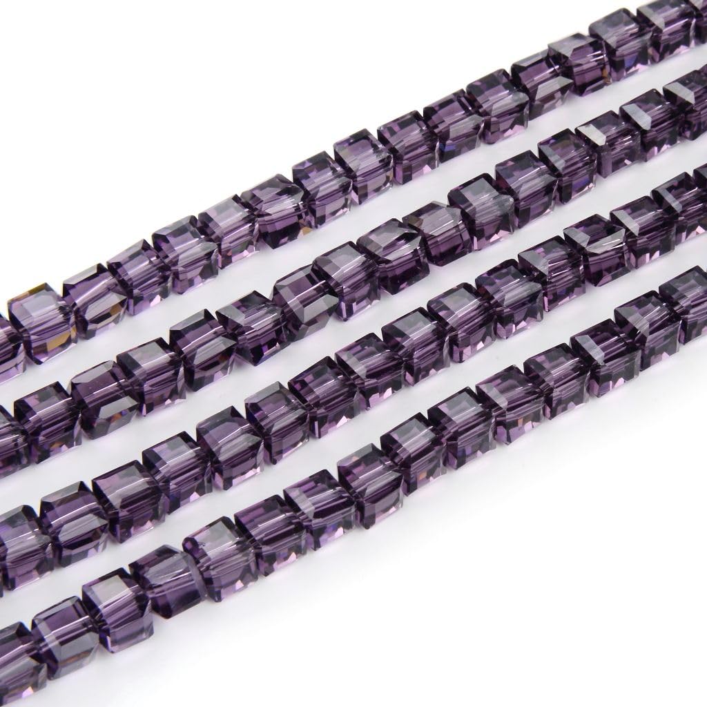 100pcs Czech Faceted Cube Crystal Glass Loose Beads Spacer 6mm (0.24 Inch) Amethyst for DIY Jewelry Craft Making CCC627