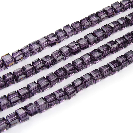 100pcs Czech Faceted Cube Crystal Glass Loose Beads Spacer 6mm (0.24 Inch) Amethyst for DIY Jewelry Craft Making CCC627