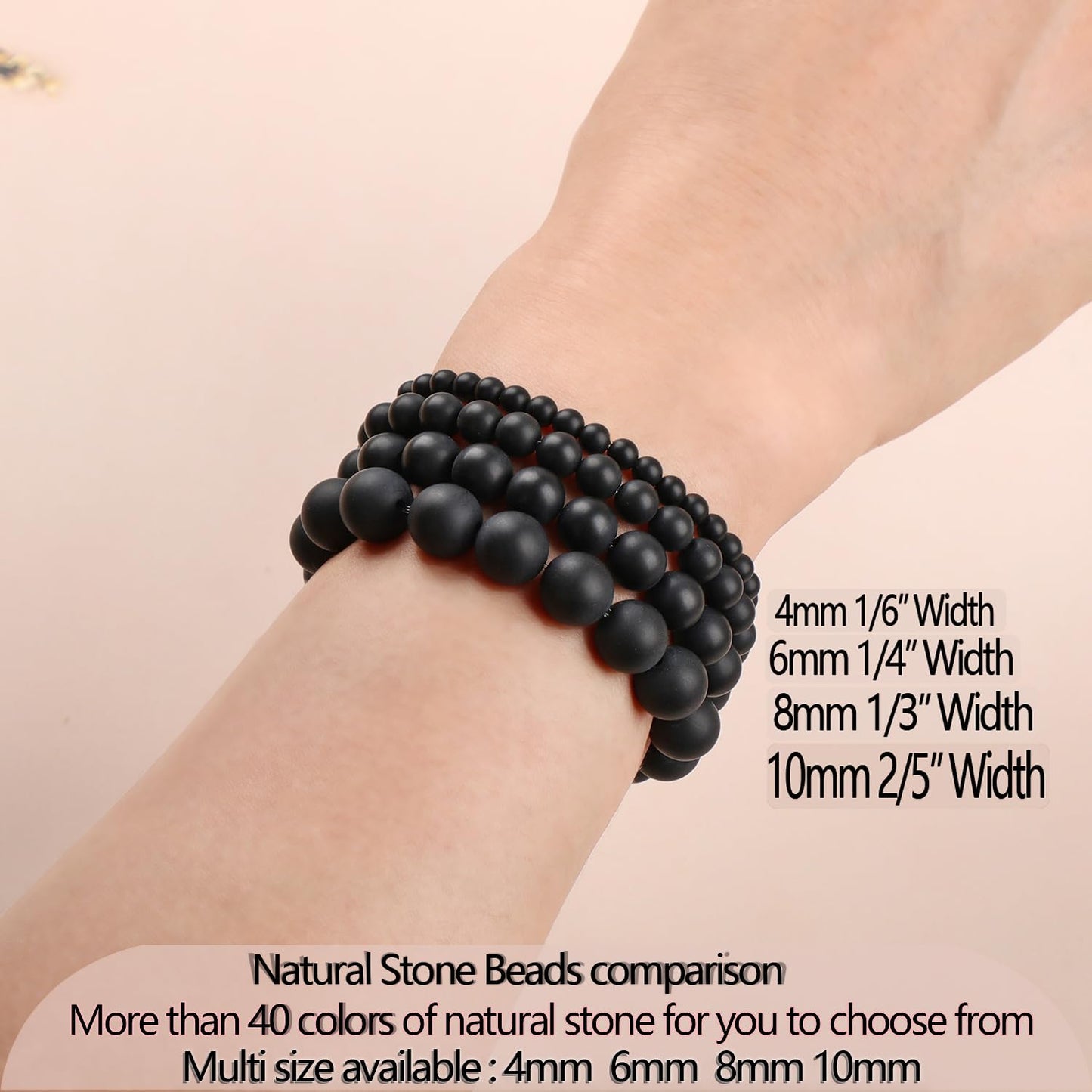 LPBeads Handmade Natural Gemstone Stretch Elastic 6mm Matte Black Onyx Bracelet Healing Crystal Round Stone Beads Jewelry Gifts for Women Men