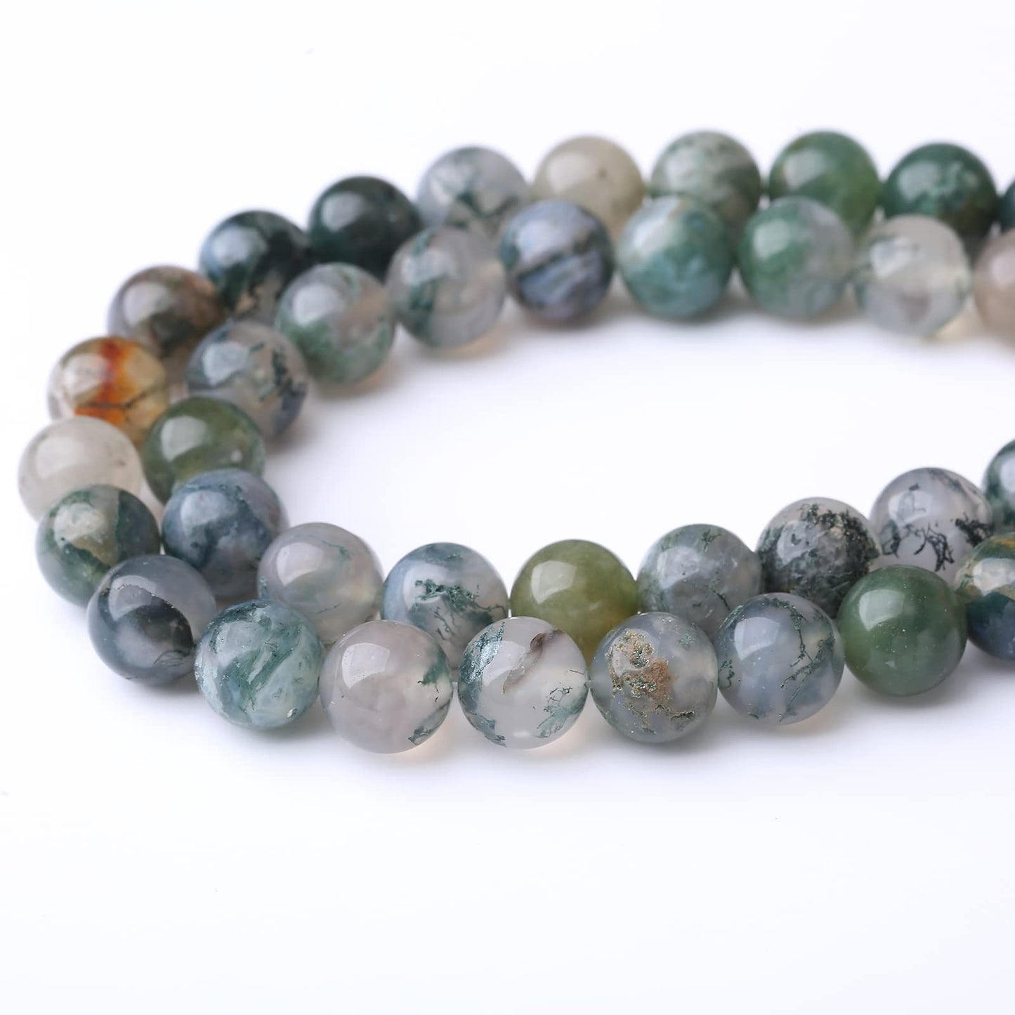 35PCS 10MM Natural Moss Agate Stone Beads Energy Healing Beads for DIY Jewelry Bracelet Necklace Making for Jewelry Making15Inch