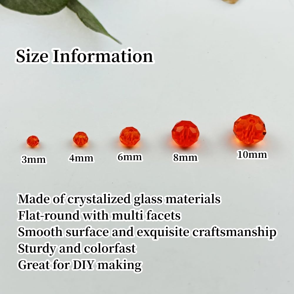 YUEXIGO 600pcs 3mm Crystal Glass Beads for Jewelry Making, Faceted Rondelle Glass Spacer Beads for Wind Chimes Bracelet Earring Necklace DIY Craft(Dark Orange)