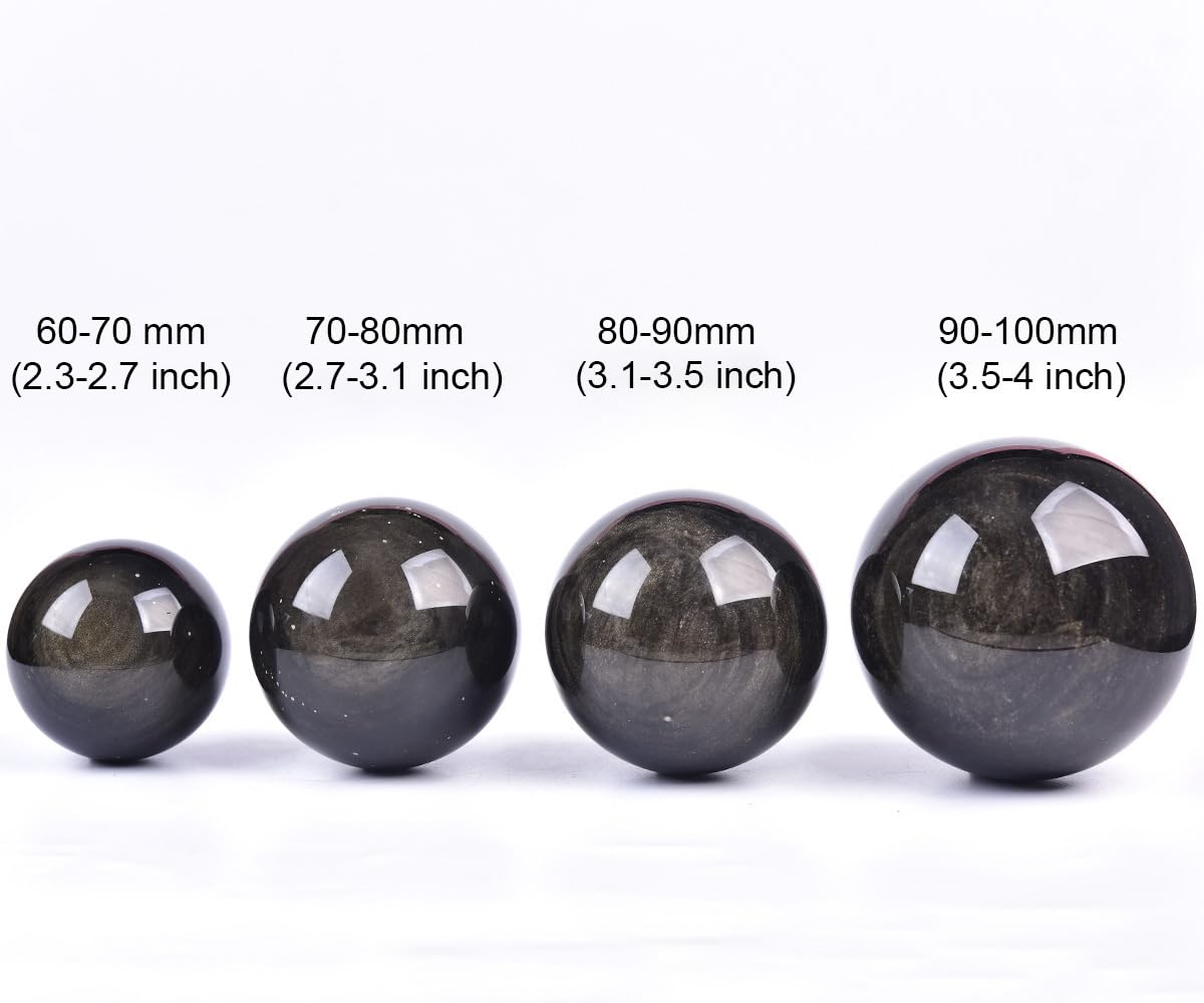 JIC Gem Large Golden Obsidian Crystal Sphere Natural Quartz Crystal Ball with Stand Healing Ornament Witchcraft Meditation Decor 2.7-3.1 inch(70-80mm)