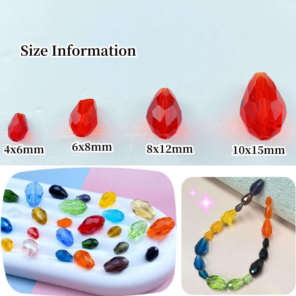 Honkoolly 200pcs 4x6mm Teardrop Crystal Glass Beads Vertical Hole Faceted Glass Teardrop Spacer Beads for Bracelets Necklace Earring DIY Jewelry Making Craft(Red)