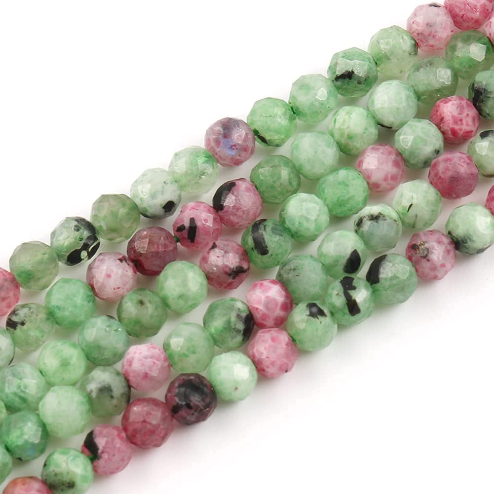 Song Xi 90pcs 4mm Natural Ruzy Zoite Gemstone Beads Faceted Round Loose Stone Beads for Jewelry Making