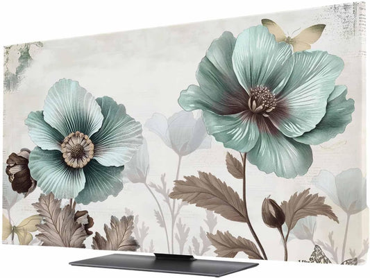 Yukro 40 Inch, 35"x22" Teal Broccoli Indoor TV Dust Cover, Rustic Farmhouse Flower Leaf Victorian Style Elastic TV