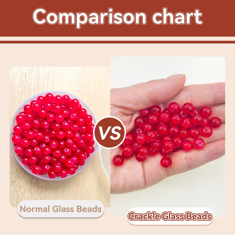 PAMIR TONG 400pcs 8mm Round Crackle Red Glass Beads for Bracelet Pretty Smooth Loose Beads for Necklace-Earring-Jewelry Making, Home Deco and DIY Crafts & Projects