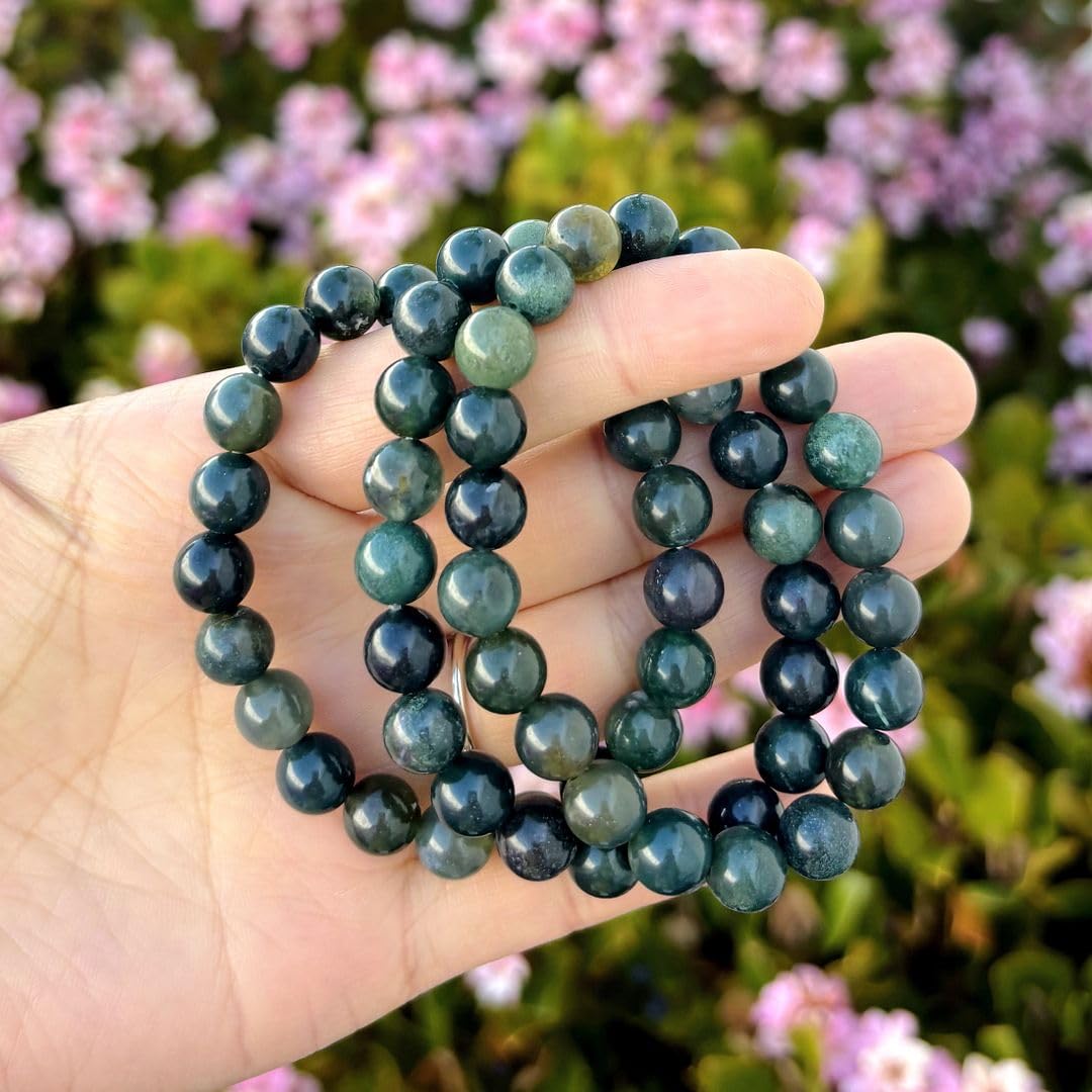 Adabele Real Natural Moss Agate Gemstone Beaded Bracelet 8.5 inch Stretch Chakra Healing Crystal Stone Jewelry Women Mom Gift (Unisex) GB8-D25