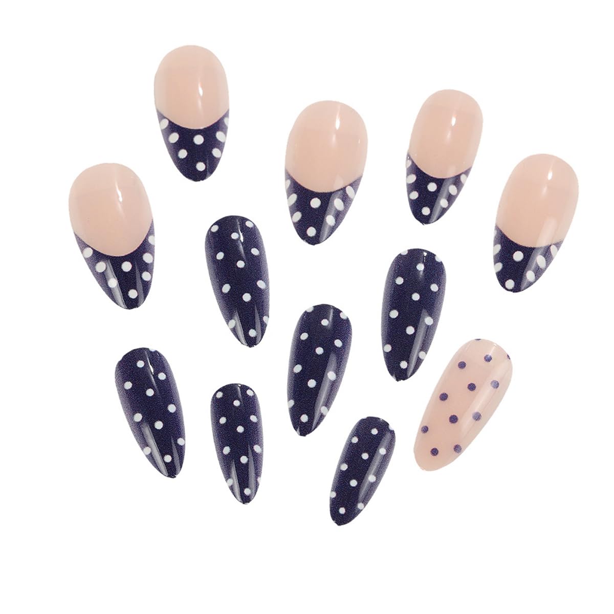 5D Flower Press on Nails Medium Almond Nails Press on with Gold Charm Design Glossy Nude Fake Nails Rhinestones Star Glue on Nail Reusable Marble Nail for Women Manicure 24Pcs