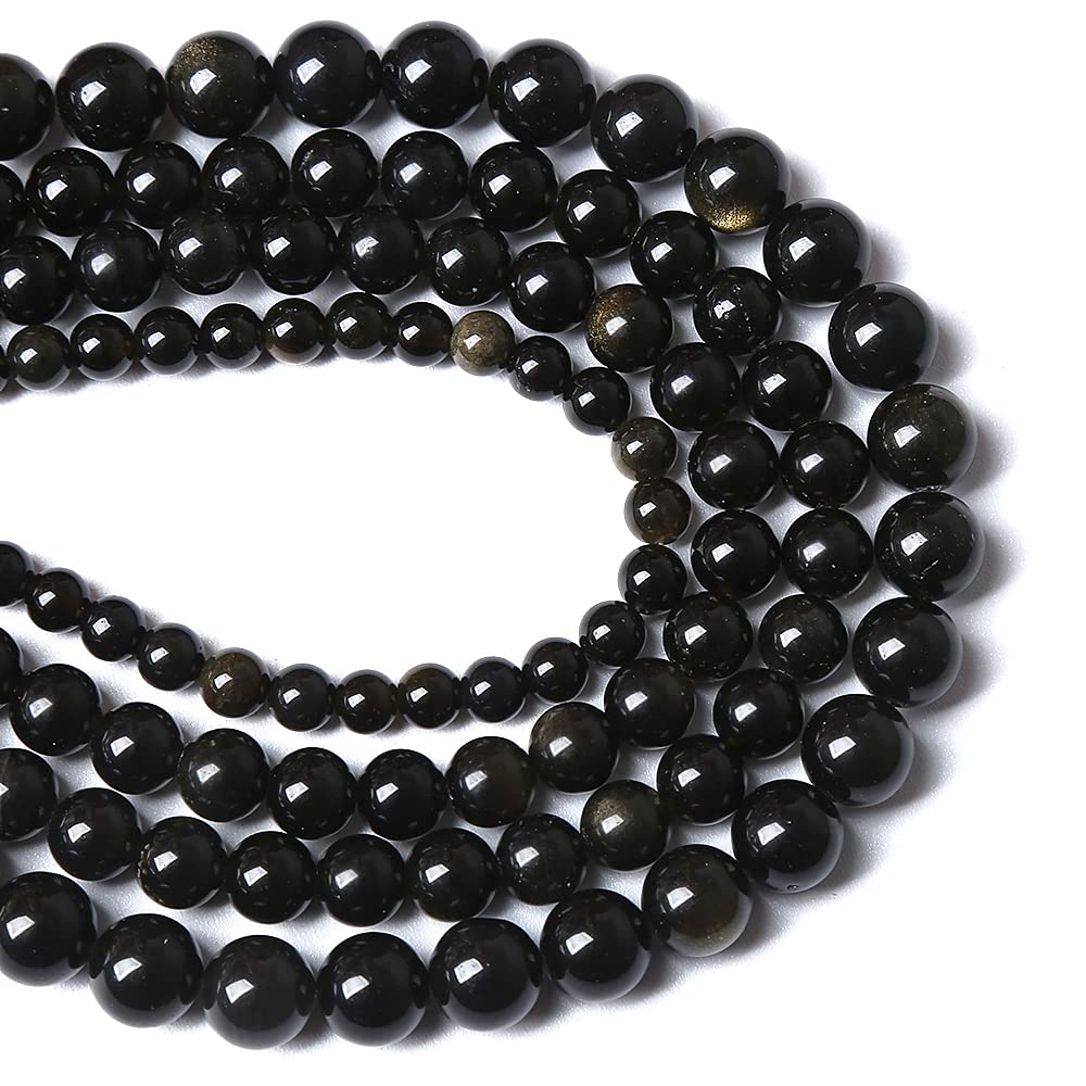 10MM 38PCS Natural Stone Golden Obsidian Loose Spacer Beads for Jewelry Making DIY Bracelet