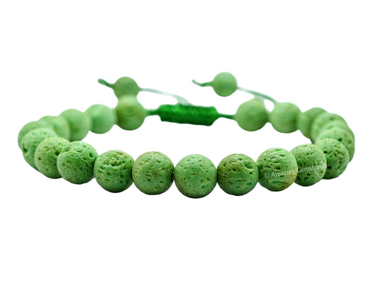Amazing Gemstone Green Lava Bracelet, Gifts For Men & Women - Protection Healing Crystal Bracelet - 8mm Gemstone Beaded Adjustable Bracelet, Pulseras Para Hombres Mujer Stocking Stuffers