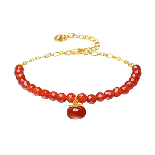 ZHOU LIU FU Sterling Silver Bracelet Red Agate Beaded Bracelet Fortune Bag Charm Bracelet Natural Gemstone Healing Jewelry for Women Mom Lover Birthday Aniversary